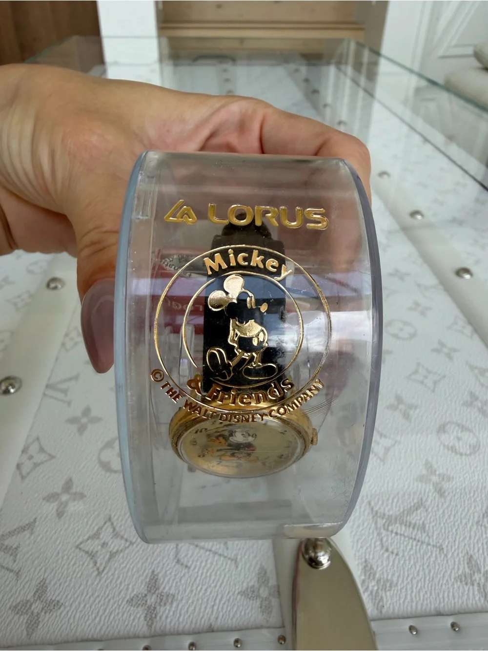 Vintage Mickey Mouse Lorus Watch with Black Leather Strap